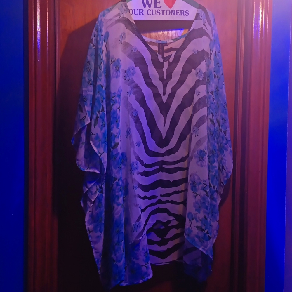 Women's Sheer zebra & blue print Cover up O/S